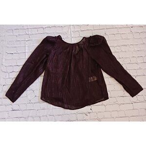 DKNY Sheer 3/4 Sheer Puffed Sleeve Shimmer Detail Round Neck Blouse/NWT, Size S